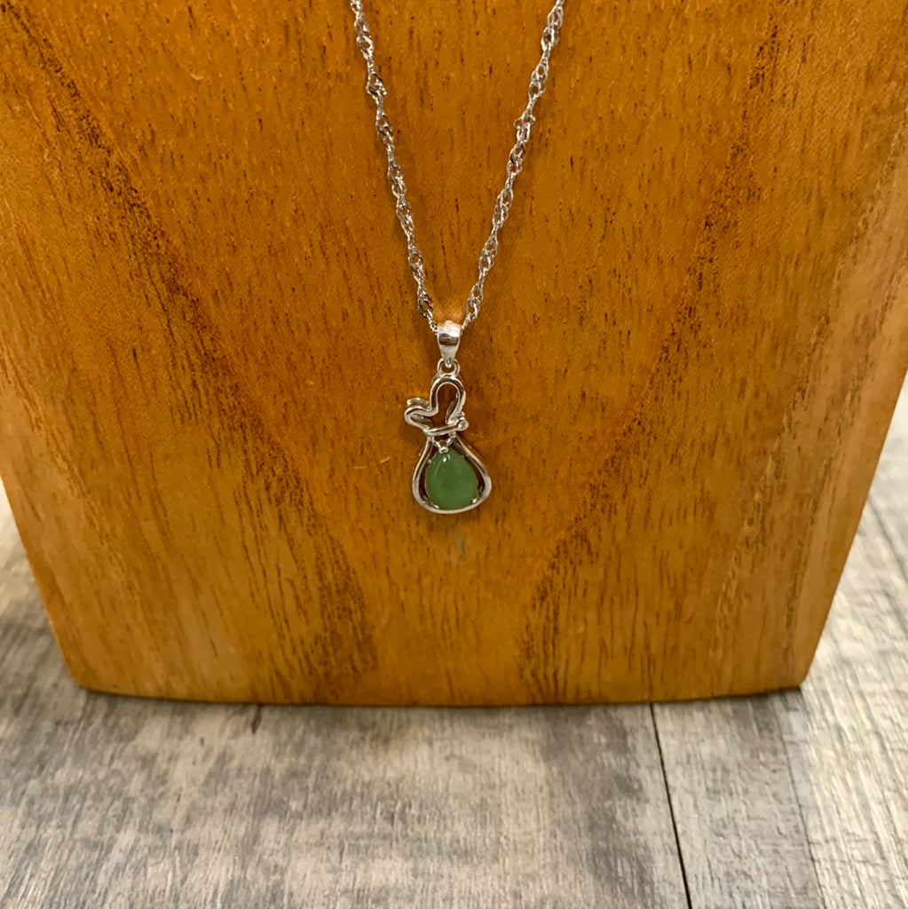 Small heart with jade oval and cubic zirconia