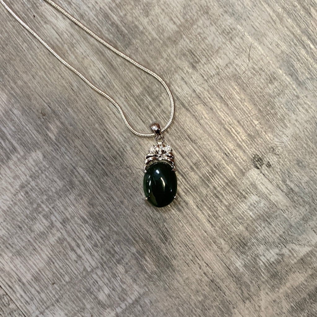 Jade oval with zirconia necklace