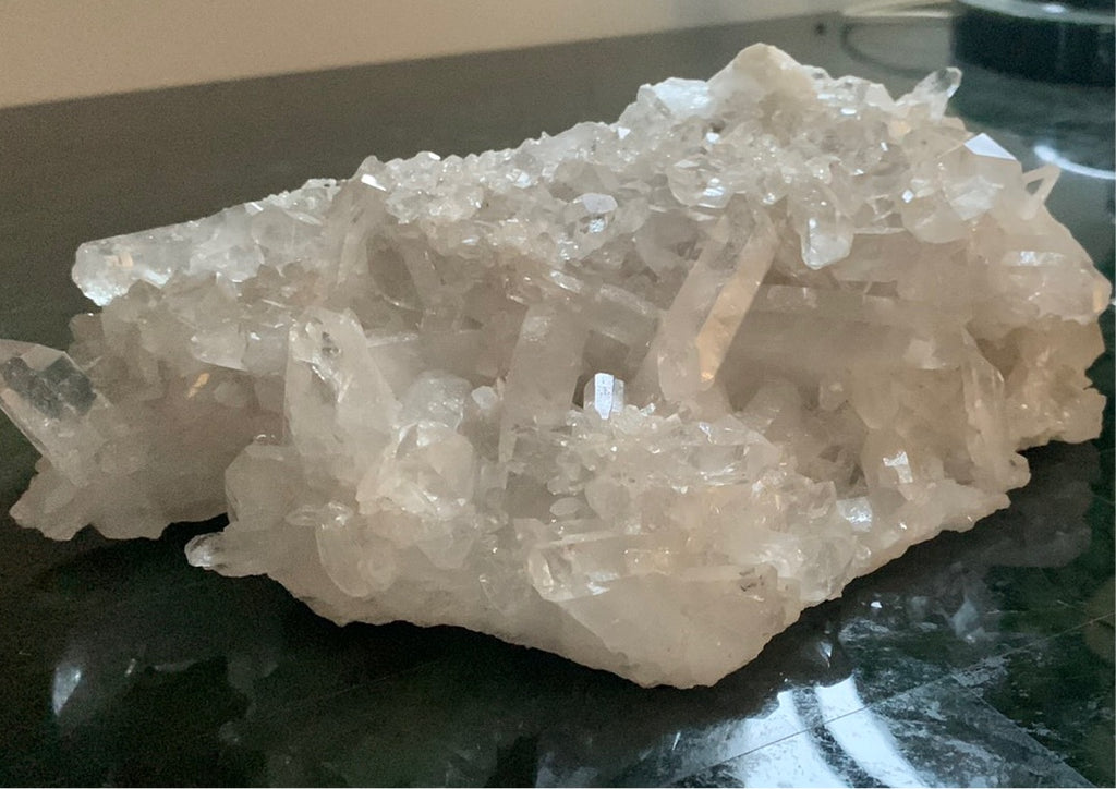 Raw quartz crystal cluster