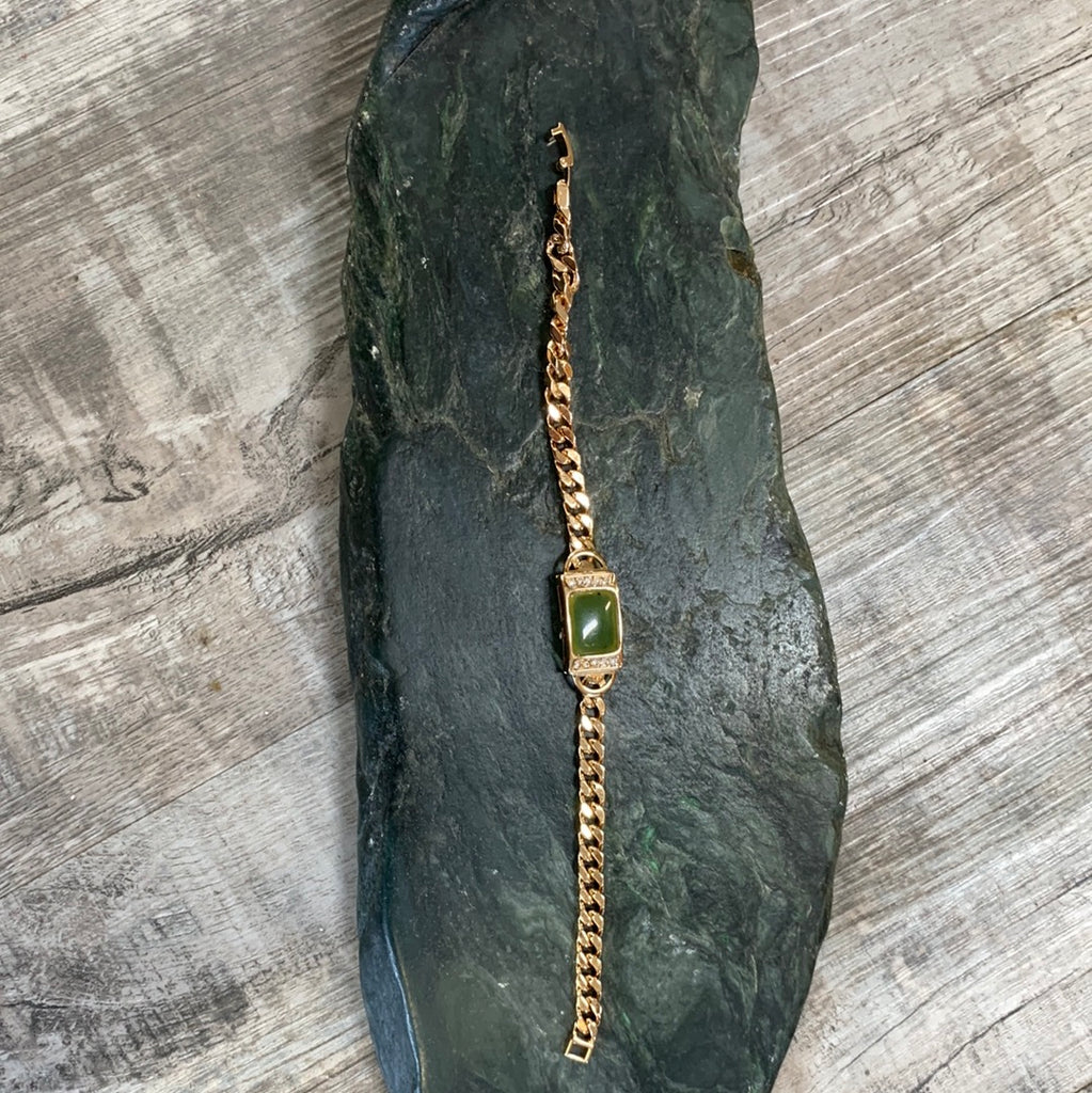 Jade and silver or gold coloured mens bracelet