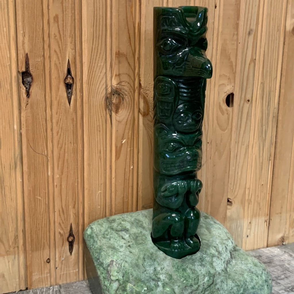 Jade Totem Pole with Rough Base