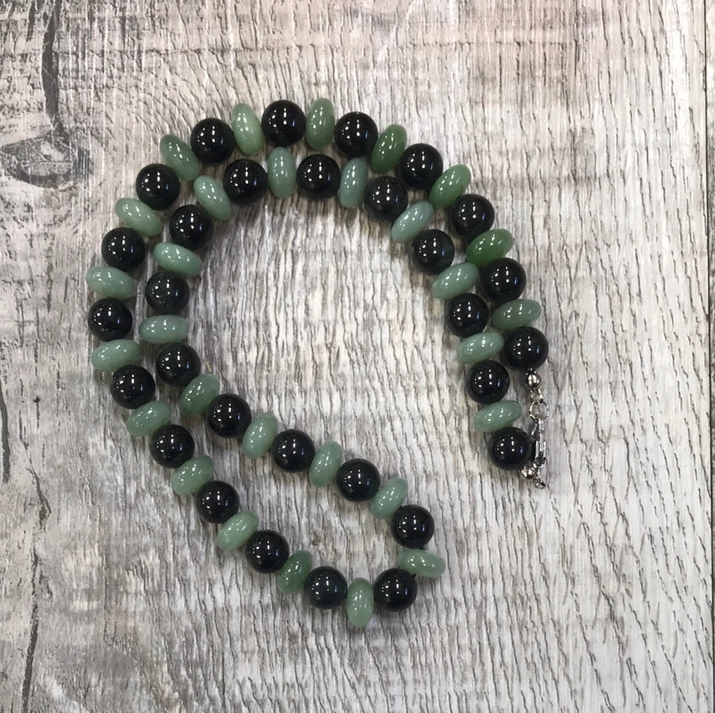 Black Jade and Rhodonite or Green Jade Necklace, 19 inches