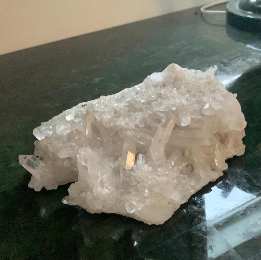 Raw quartz crystal cluster