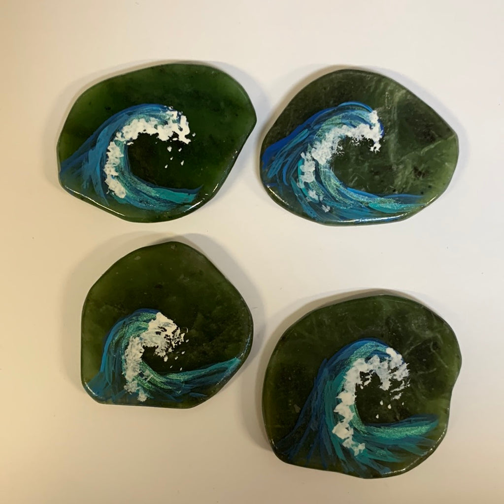 Paintings on small jade magnets, hand painted in Jade CIty