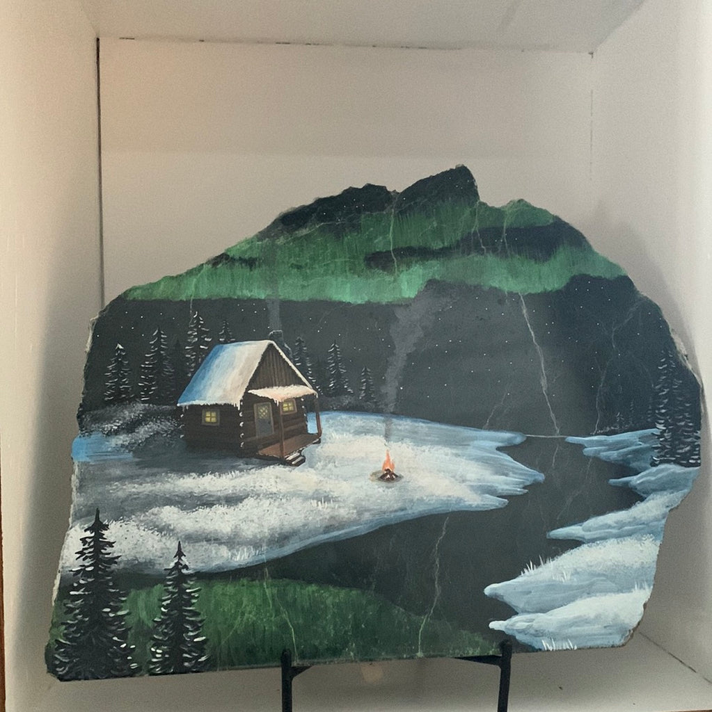 Cabin and Northern Lights Painting