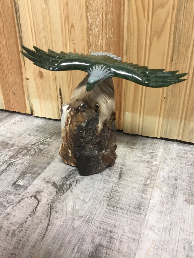 Jade Eagle on Petrified Wood Base